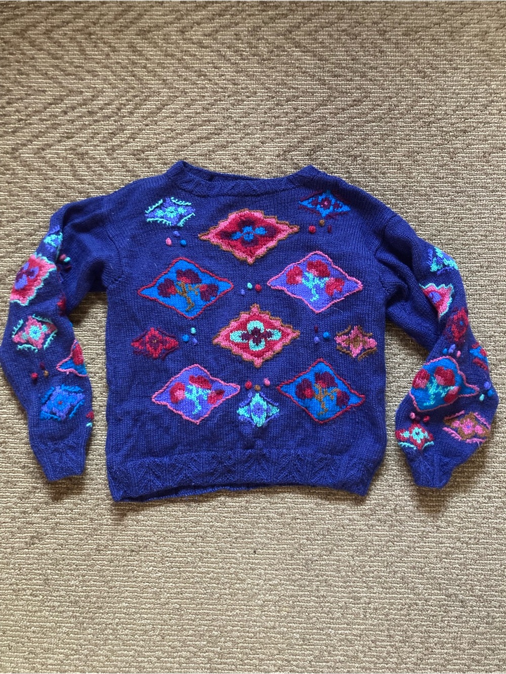 100% Wool Woolies Grandma Sweater Floral Cottagecore